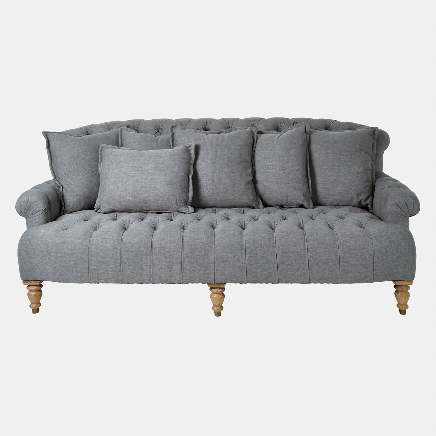 Canapé Springfield Village Canapé rembourré gris en tissu avec coussins et pieds en bois, meuble confortable pour salon