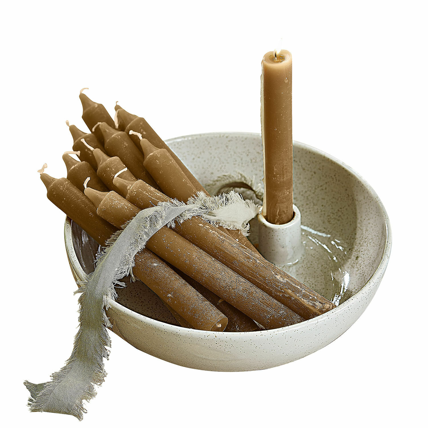Bougeoir Kenvilor Ensemble de bougies en cire marron dans un porte-bougie en céramique crème pour décoration intérieure
