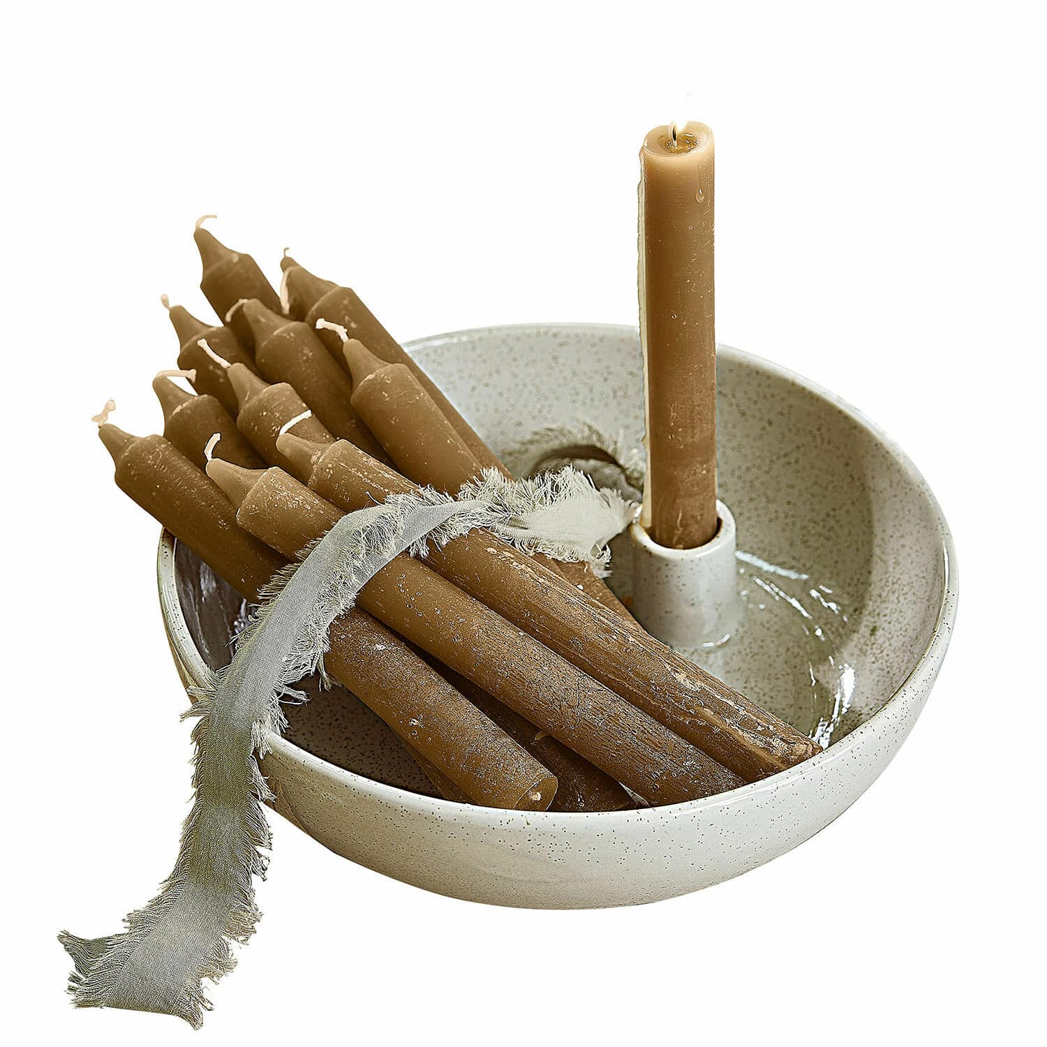 Bougeoir Kenvilor Ensemble de bougies en cire marron dans un porte-bougie en céramique crème pour décoration intérieure