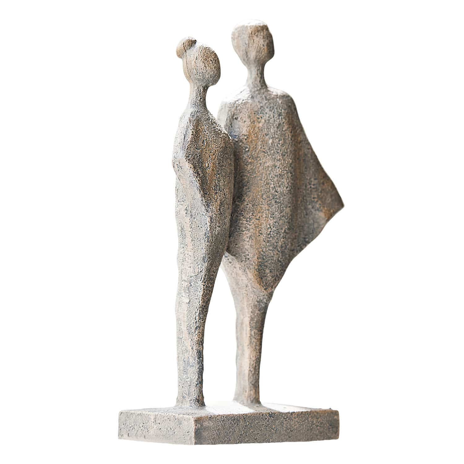 Sculpture Teslin Sculpture décorative de deux figures en pierre grise sur socle rectangulaire, décoration intérieure moderne