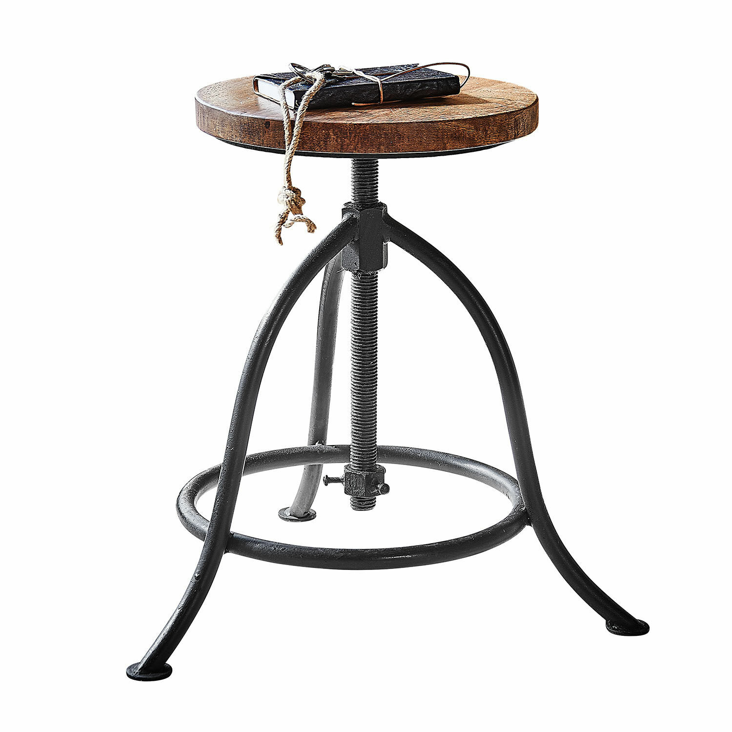 Tabouret Greenbriar Tabouret industriel avec assise en bois réglable et base métallique noire robuste