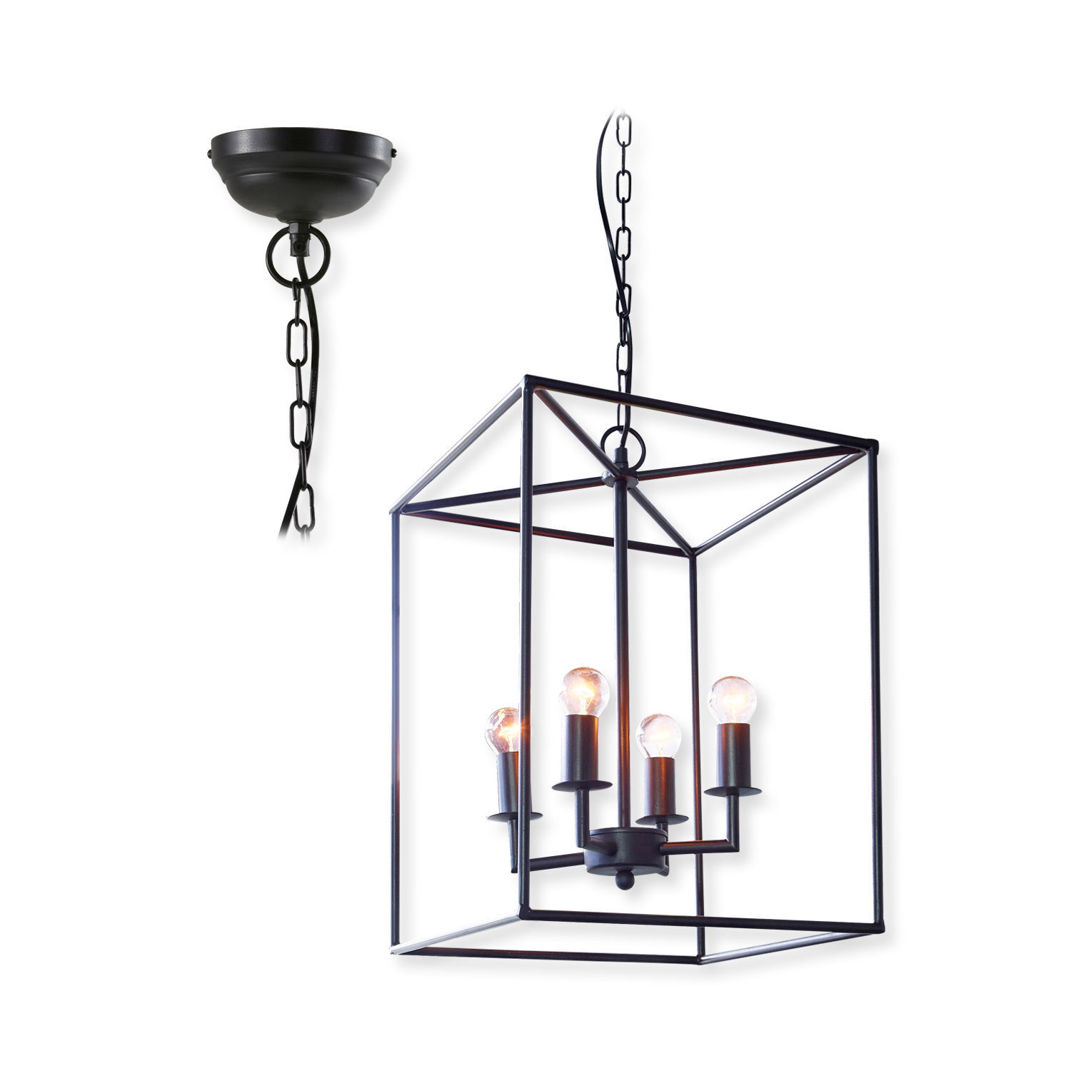 Suspension Elian Suspension en métal noir en forme de cube avec cinq ampoules, éclairage moderne et design