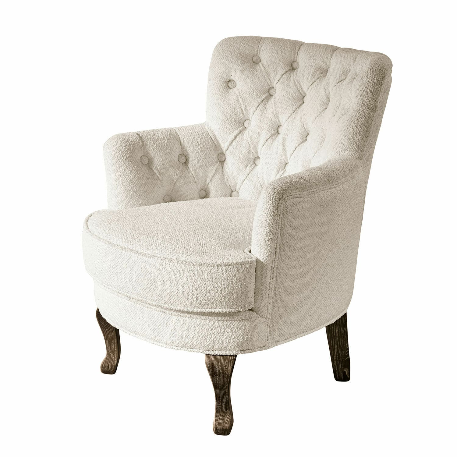 Fauteuil Calgary Fauteuil élégant en tissu bouclé crème avec pieds en bois pour salon confortable