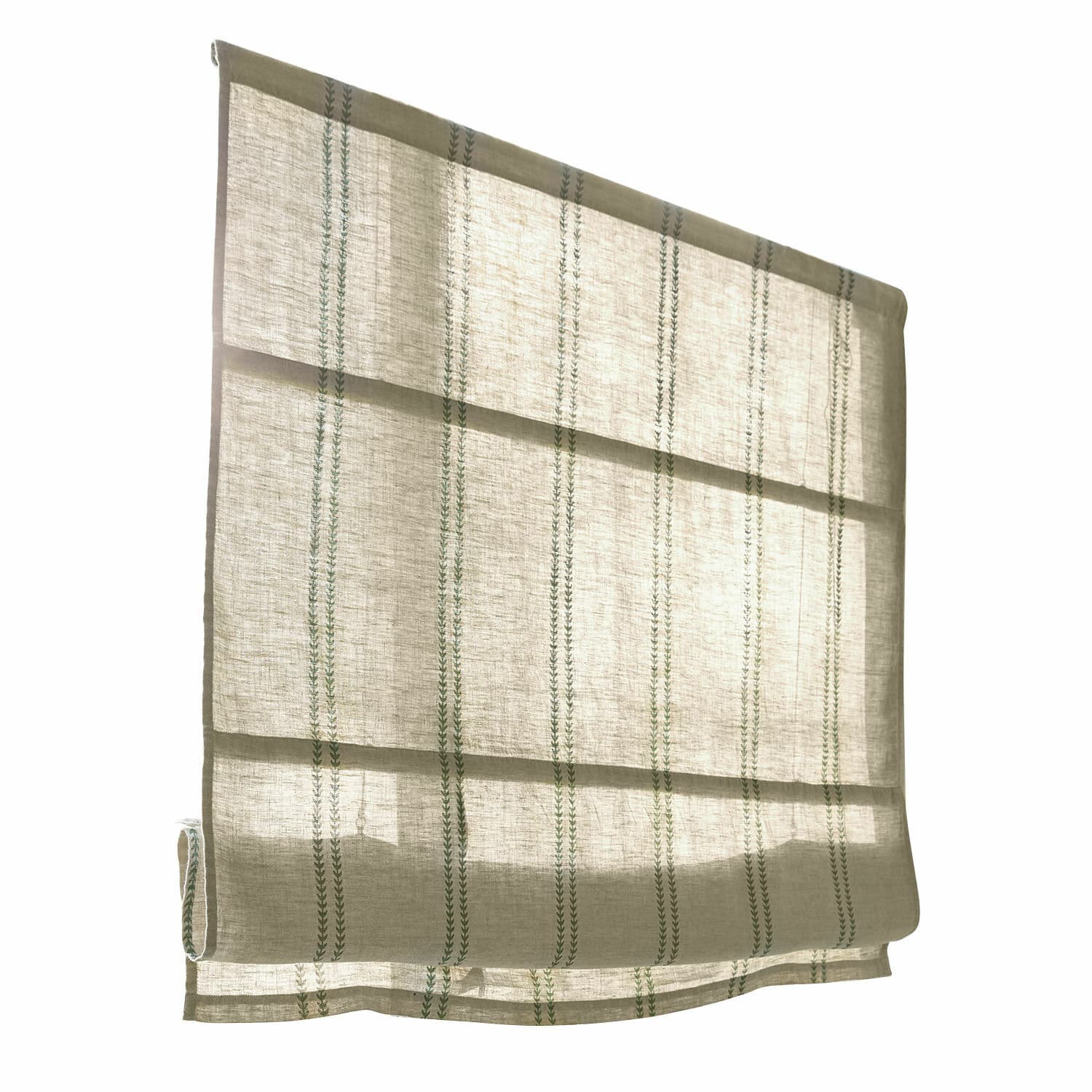 Store bateau Fides Store bateau beige en lin léger avec rayures verticales vertes, décoration de fenêtre élégante
