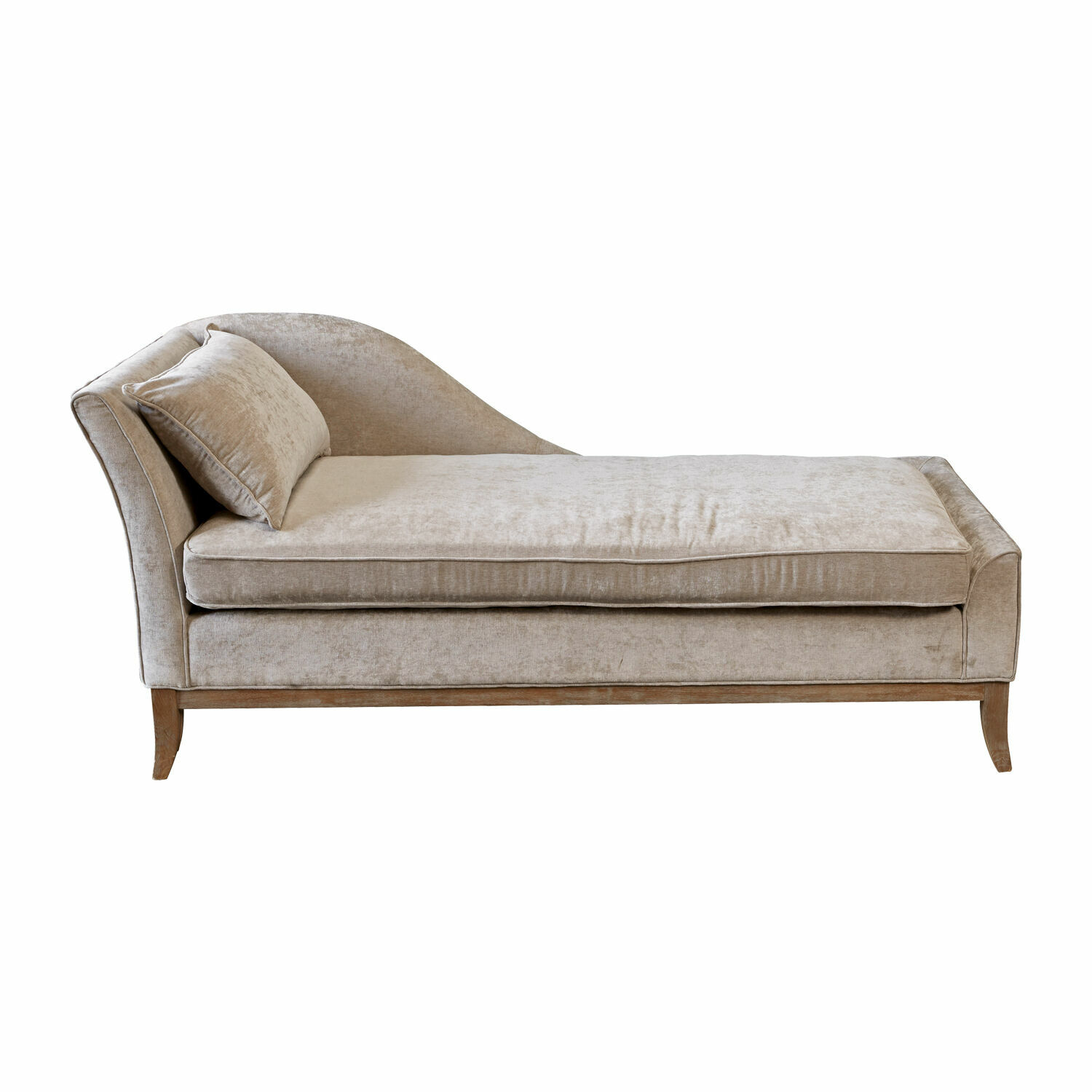 gris Chaiselongue Alphonse grise en tissu doux avec base en bois pour un confort élégant