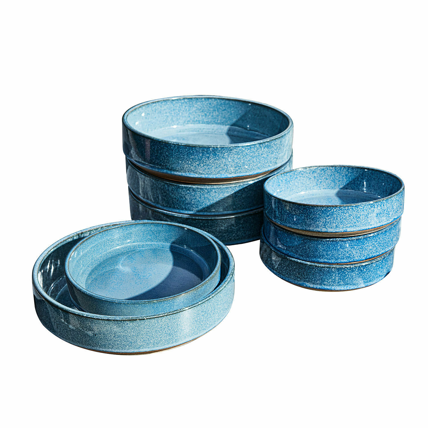 Lot de 8 assiettes Darney Ensemble de bols en céramique bleue de différentes tailles pour servir et décorer