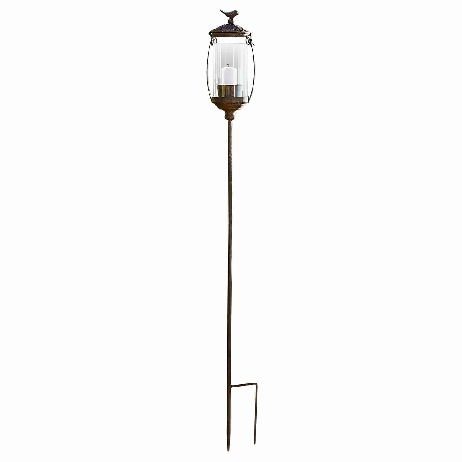 Lanterne Nexoril Lanterne de jardin en métal brun avec verre transparent et bougie blanche, piquet pour extérieur