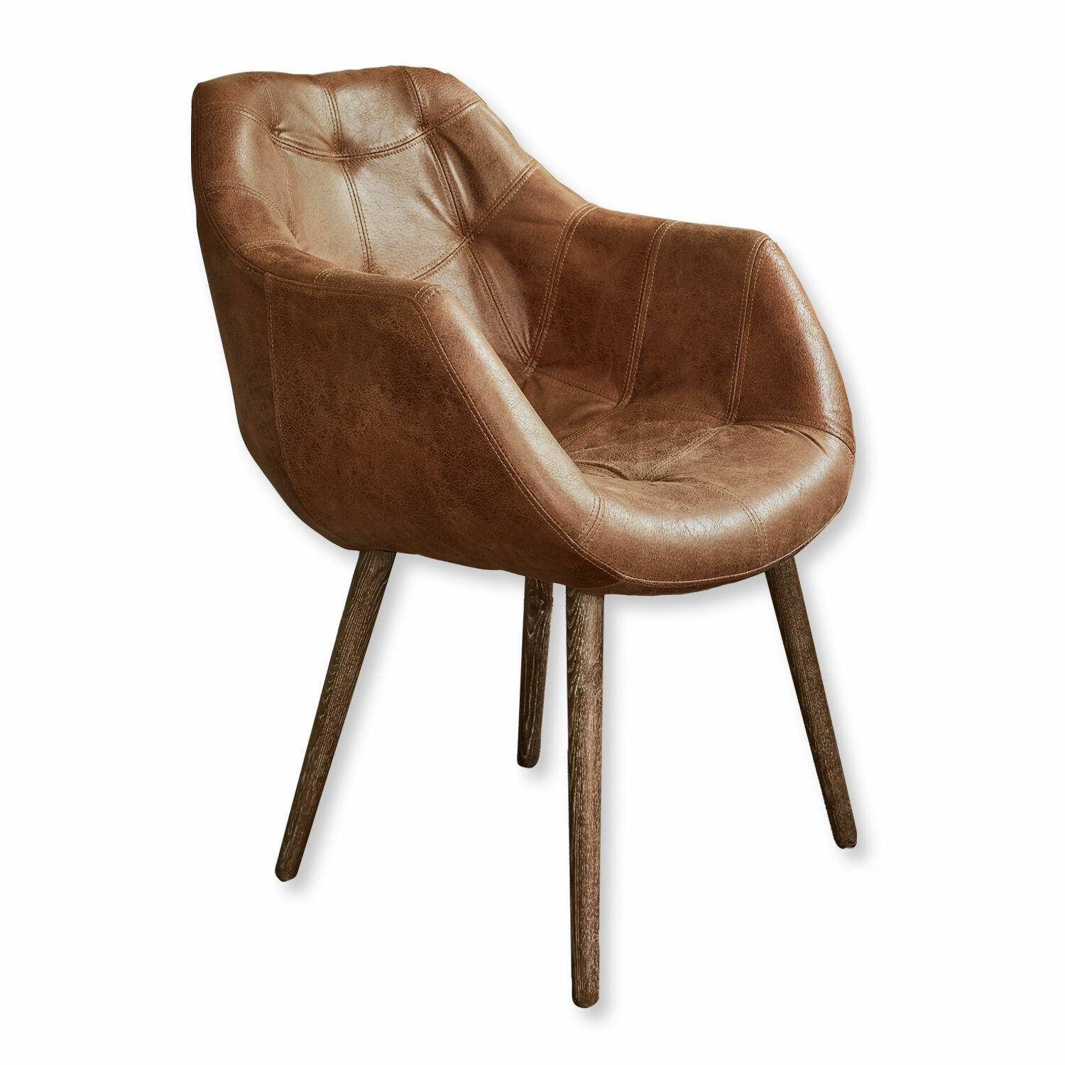 Chaise Montigny Chaise marron avec assise en cuir rembourré et pieds en bois pour salle à manger