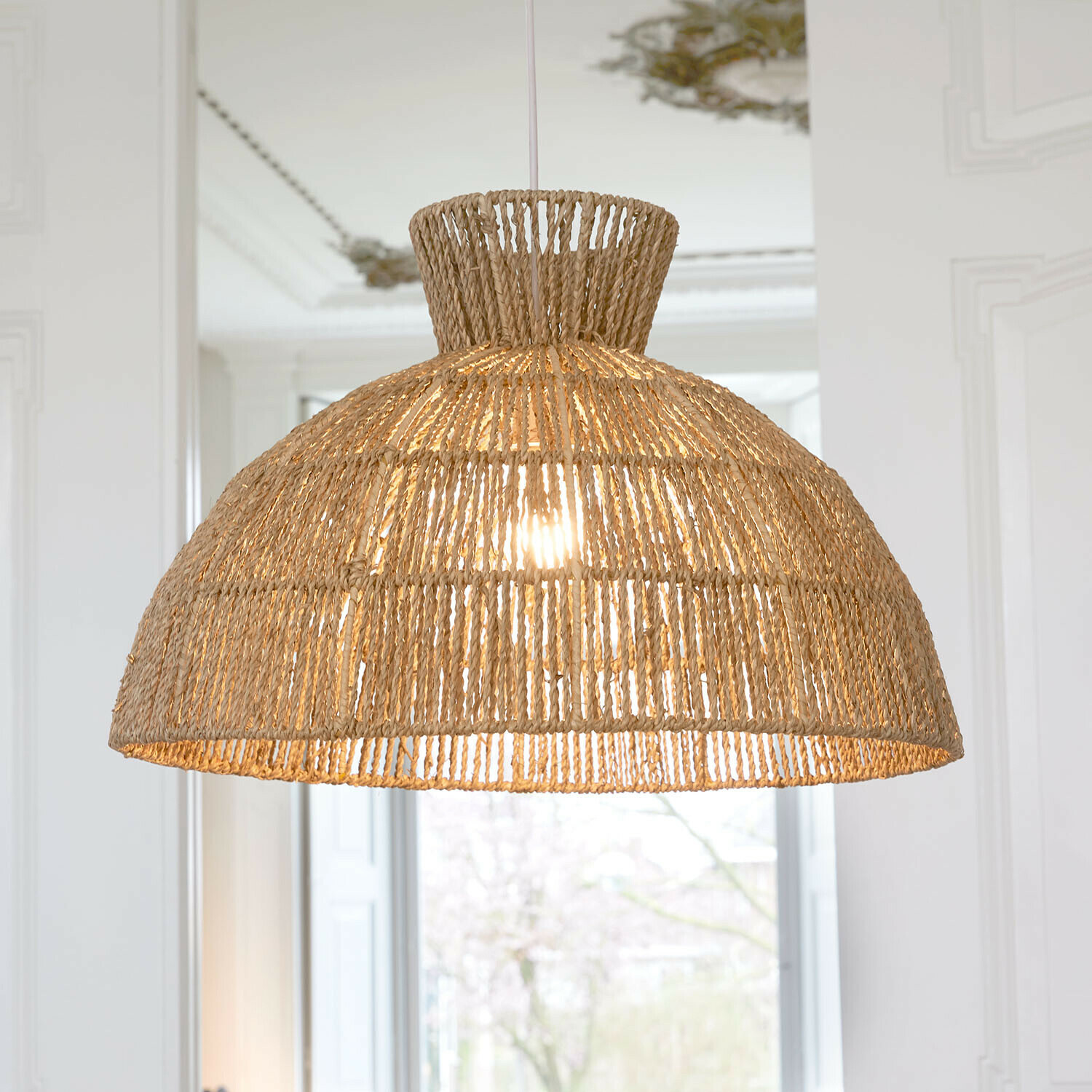 Abat-jour Marcellines Suspension en corde naturelle beige, style bohème, éclairage décoratif pour salon