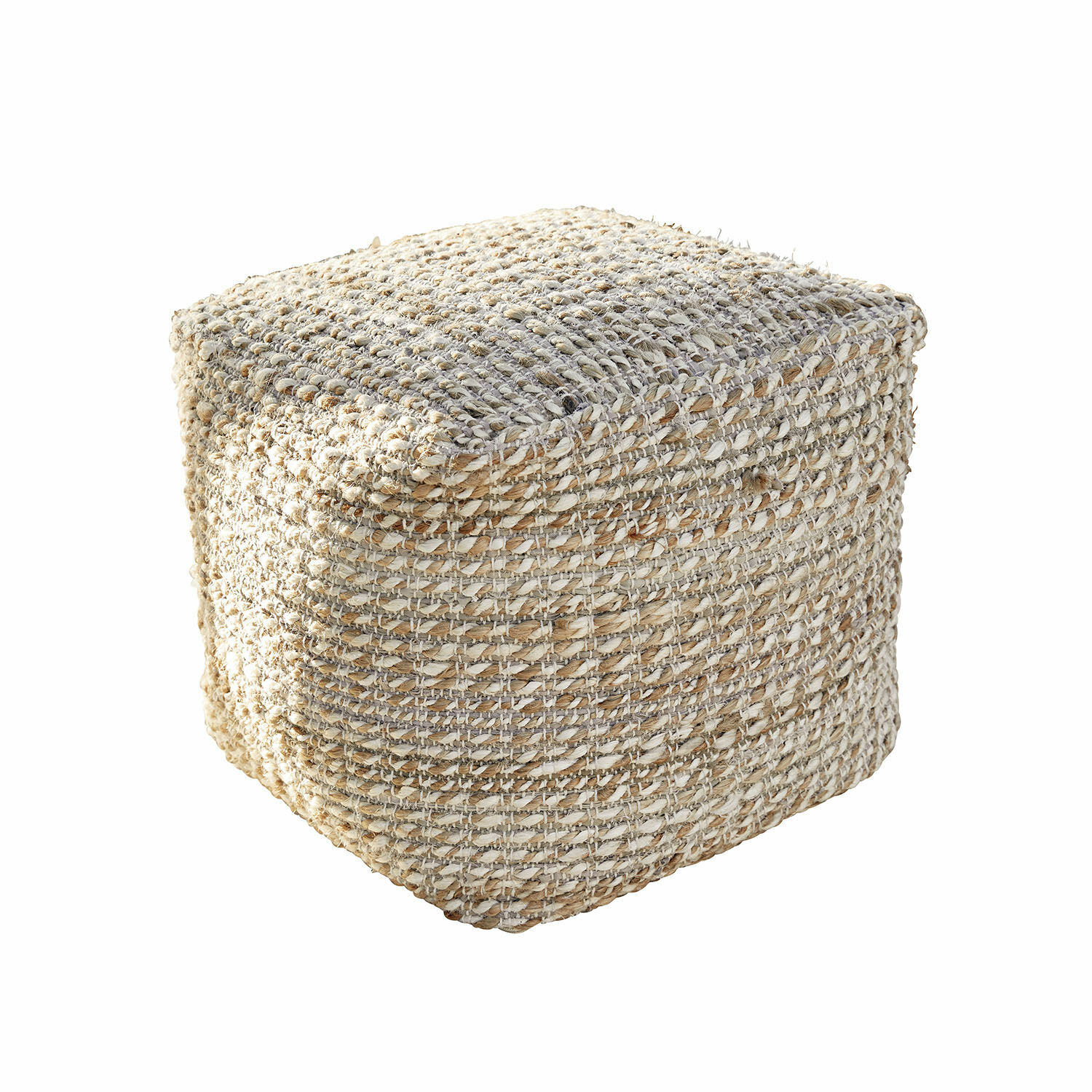 Pouf Davin Pouf carré en matériau tressé naturel beige et gris clair pour salon moderne