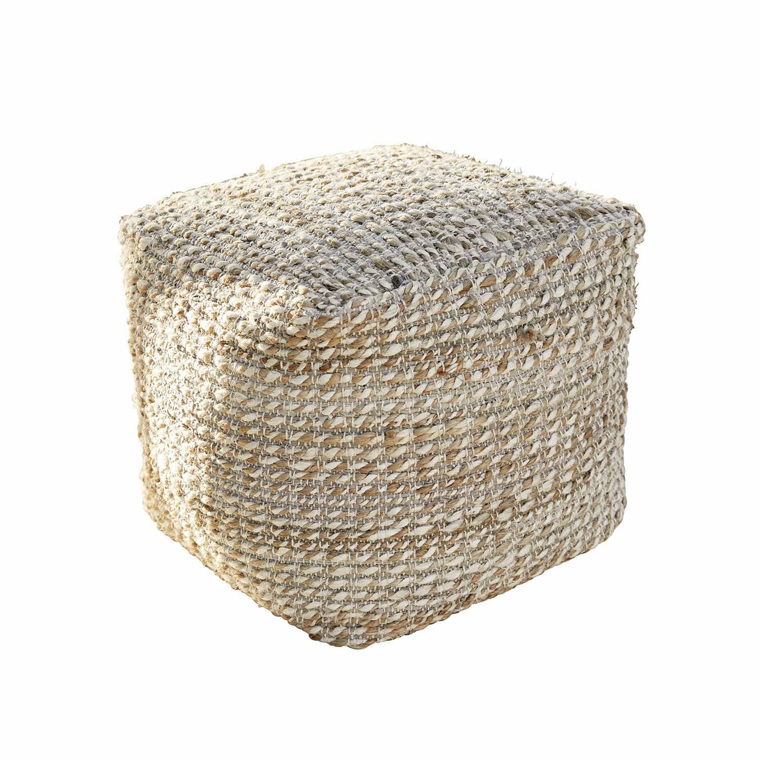 Pouf Davin Pouf carré en matériau tressé naturel beige et gris clair pour salon moderne