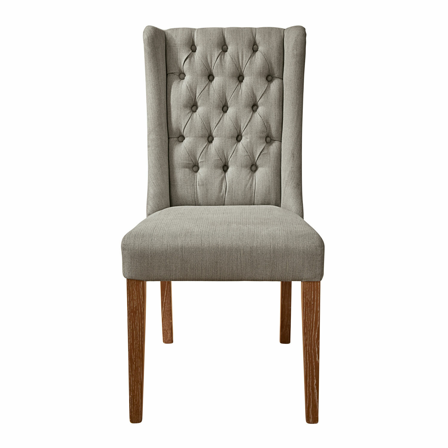 gris Chaise Sudbury grise en tissu avec pieds en bois, siège élégant pour salle à manger