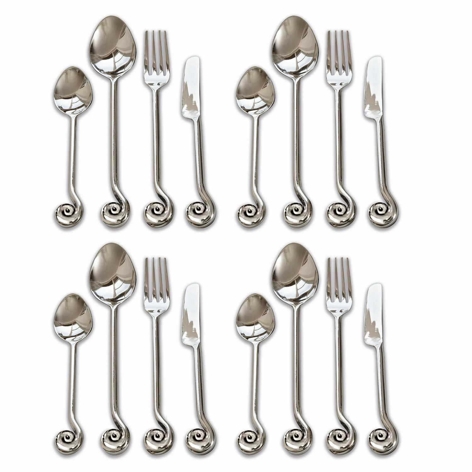 Couverts Hadley Ensemble de couverts en acier inoxydable argenté avec poignée en spirale décorative, 16 pièces