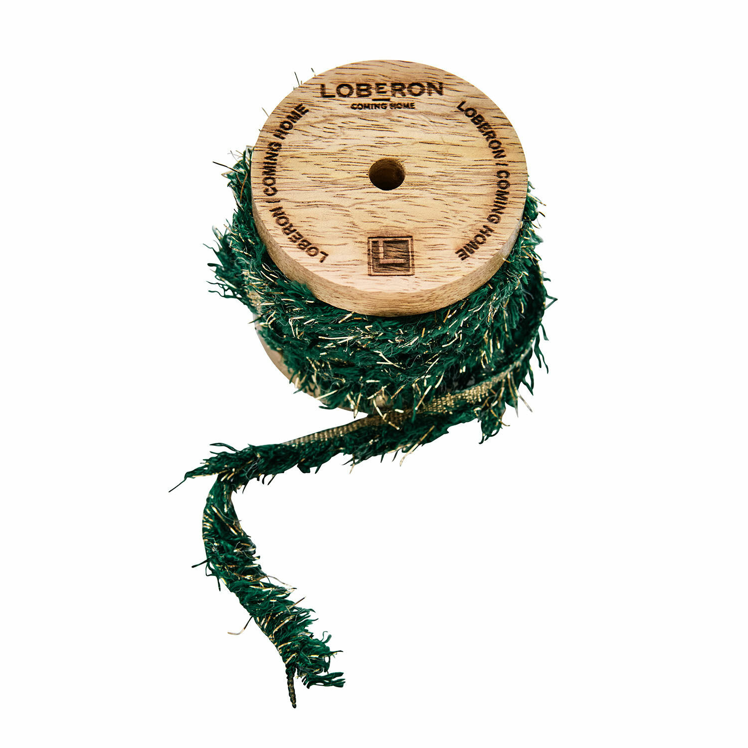 Ruban Calarith Bobine en bois avec ruban décoratif vert à paillettes dorées pour décoration festive