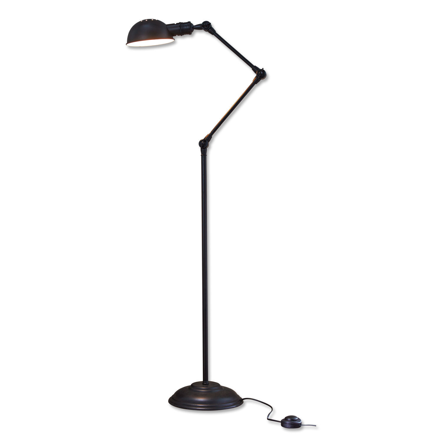 noir vieilli Lampadaire Tulsa en métal noir antique, articulé et réglable, idéal pour salon ou bureau