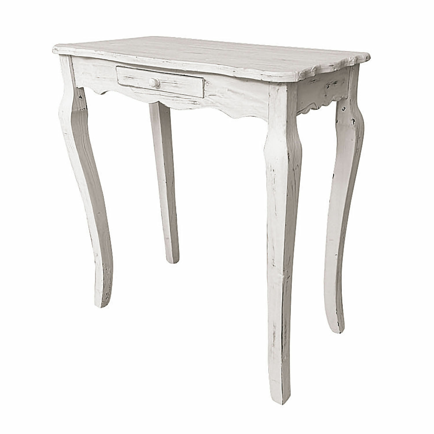 blanc vieilli Console Barbey en bois blanc antique, style vintage élégant pour salon ou entrée