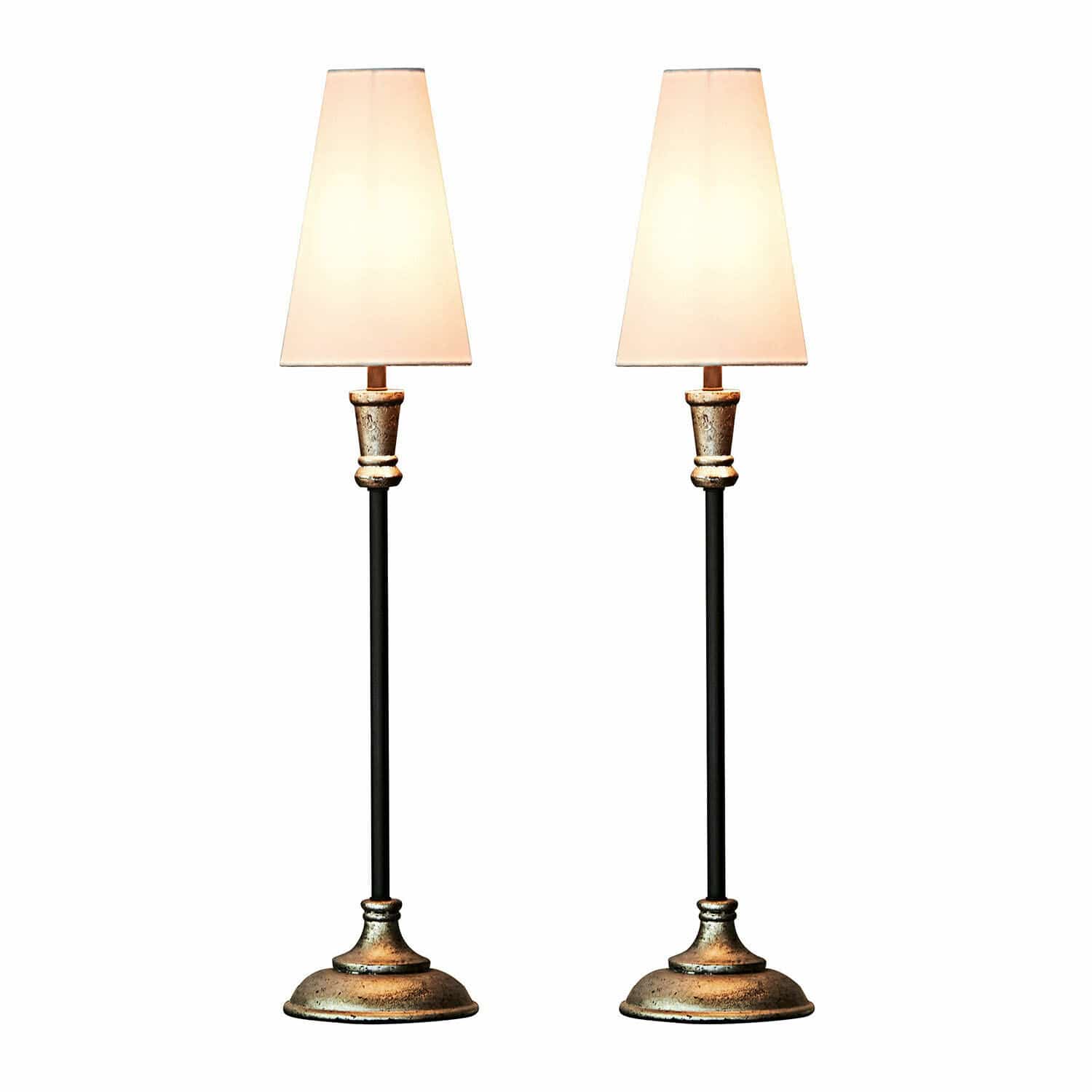 Lot de 2 lampes à poser Obsonville Paire de lampes de table avec base en métal doré vieilli et abat-jour crème, style décoratif élégant