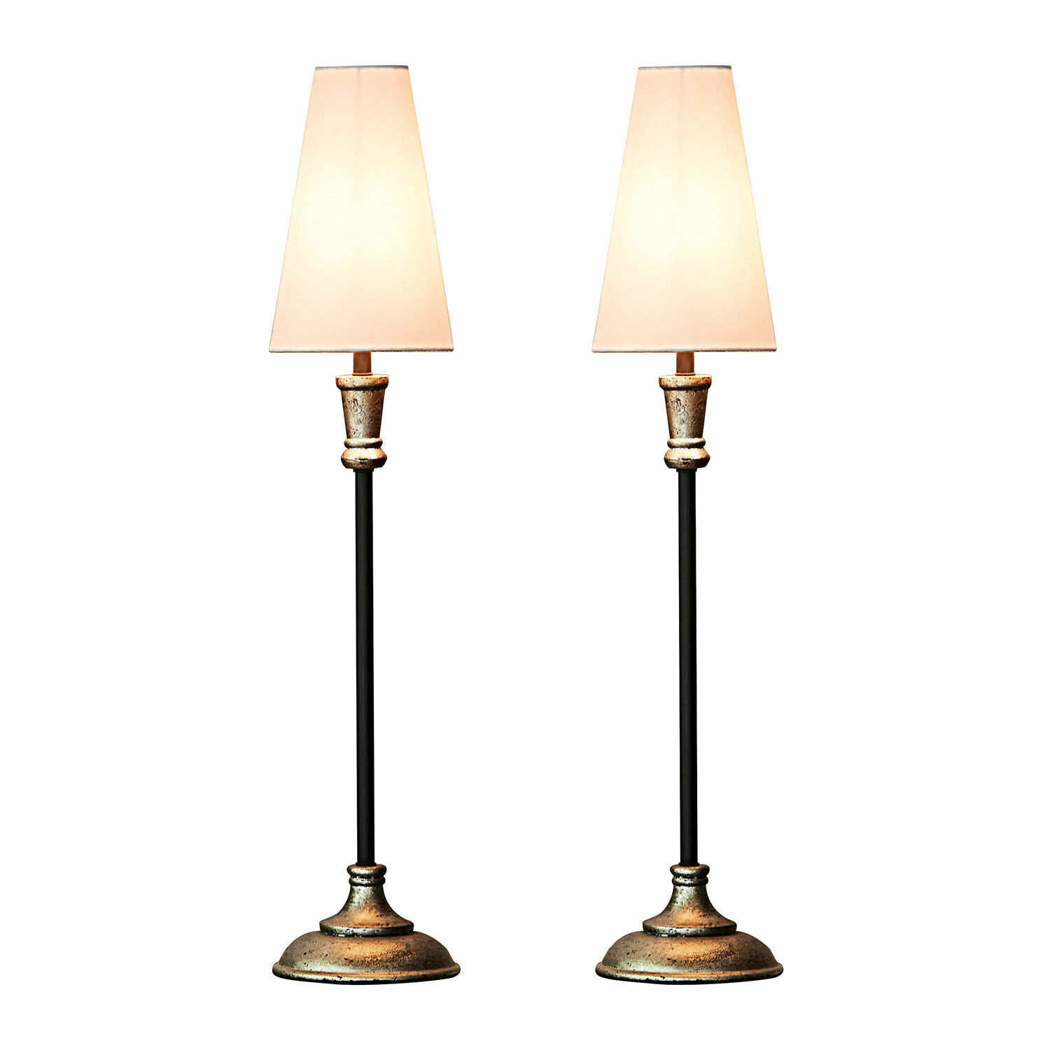 Lot de 2 lampes à poser Obsonville Paire de lampes de table avec base en métal doré vieilli et abat-jour crème, style décoratif élégant