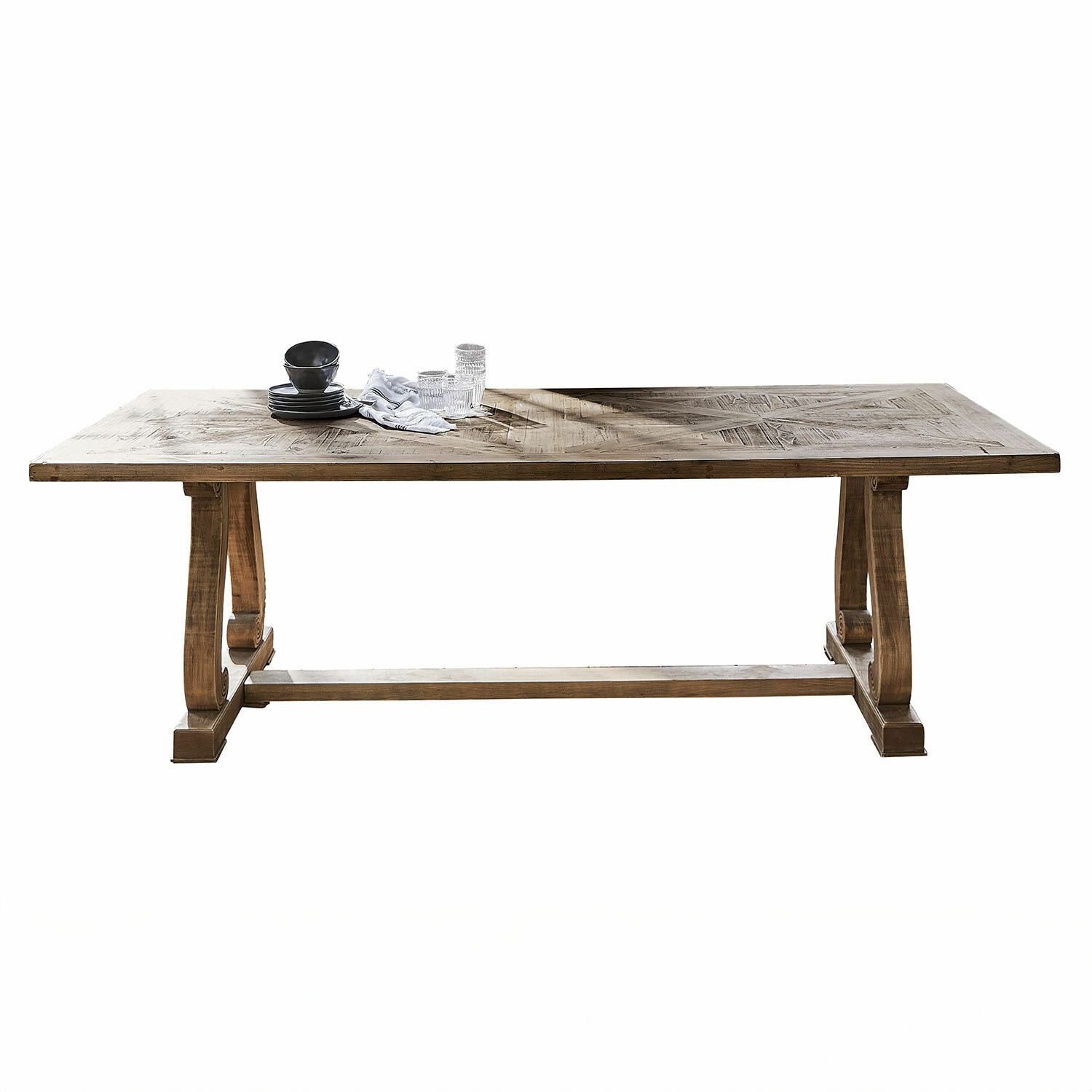 Table Campbelltown Grande table en bois avec plateau rustique et pieds solides, couleur bois naturel