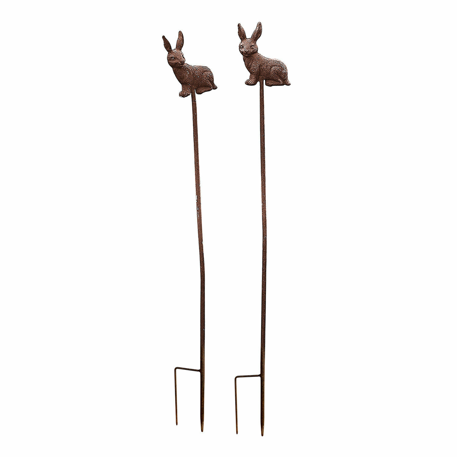 Lot de 2 piques de jardin Dariyah Tuteurs de jardin en métal brun avec décor lapin pour embellir les espaces verts
