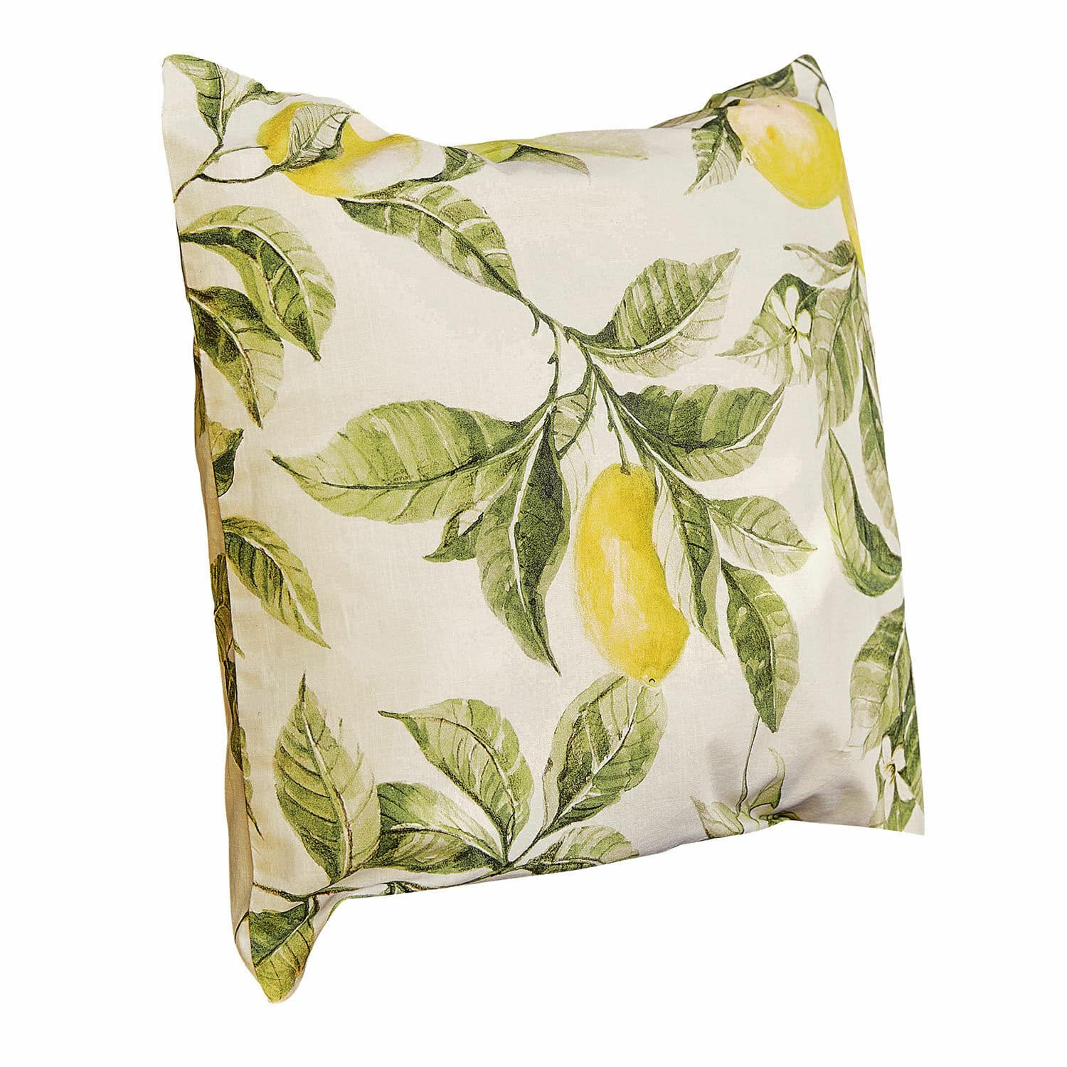 Housse de coussin Darfield Coussin décoratif en coton crème avec feuilles vertes et citrons jaunes pour décoration intérieure