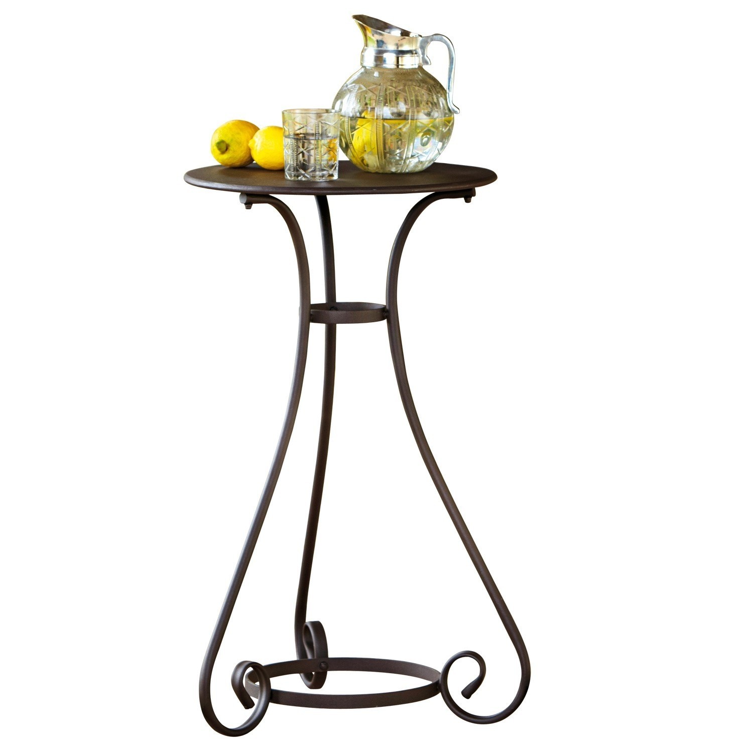 Table d'appoint Savigny Table d'appoint en métal brun foncé avec pieds en spirale et plateau rond décoratif