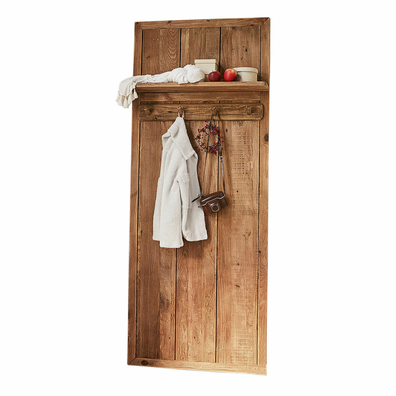 Portemanteau Argenteuil Planche murale rustique en bois naturel avec crochets et étagère pour rangement dans l'entrée