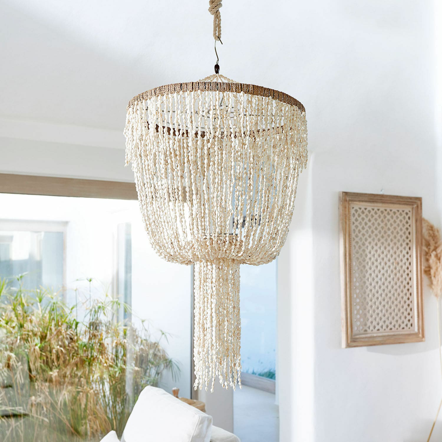 Abat-jour Trétudans Suspension en coquillages naturels couleur crème pour décoration intérieure bohème