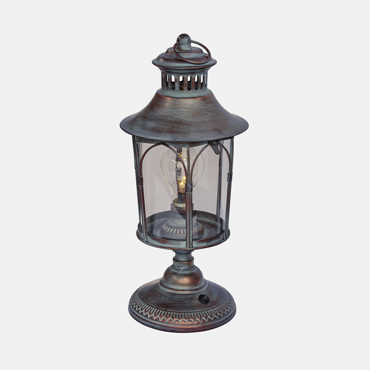 Lanterne LED Brélomine Lampe de table en métal style lanterne avec abat-jour transparent et interrupteur, couleur bronze vieilli