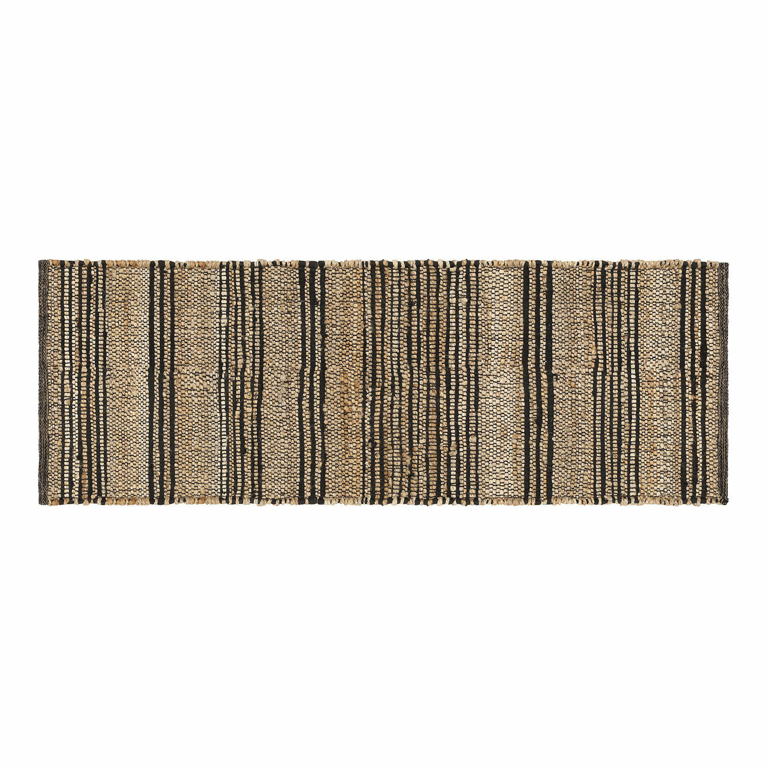 Tapis long Lantenot Tapis en jute beige à rayures noires, matériau naturel, décoration de sol intérieure
