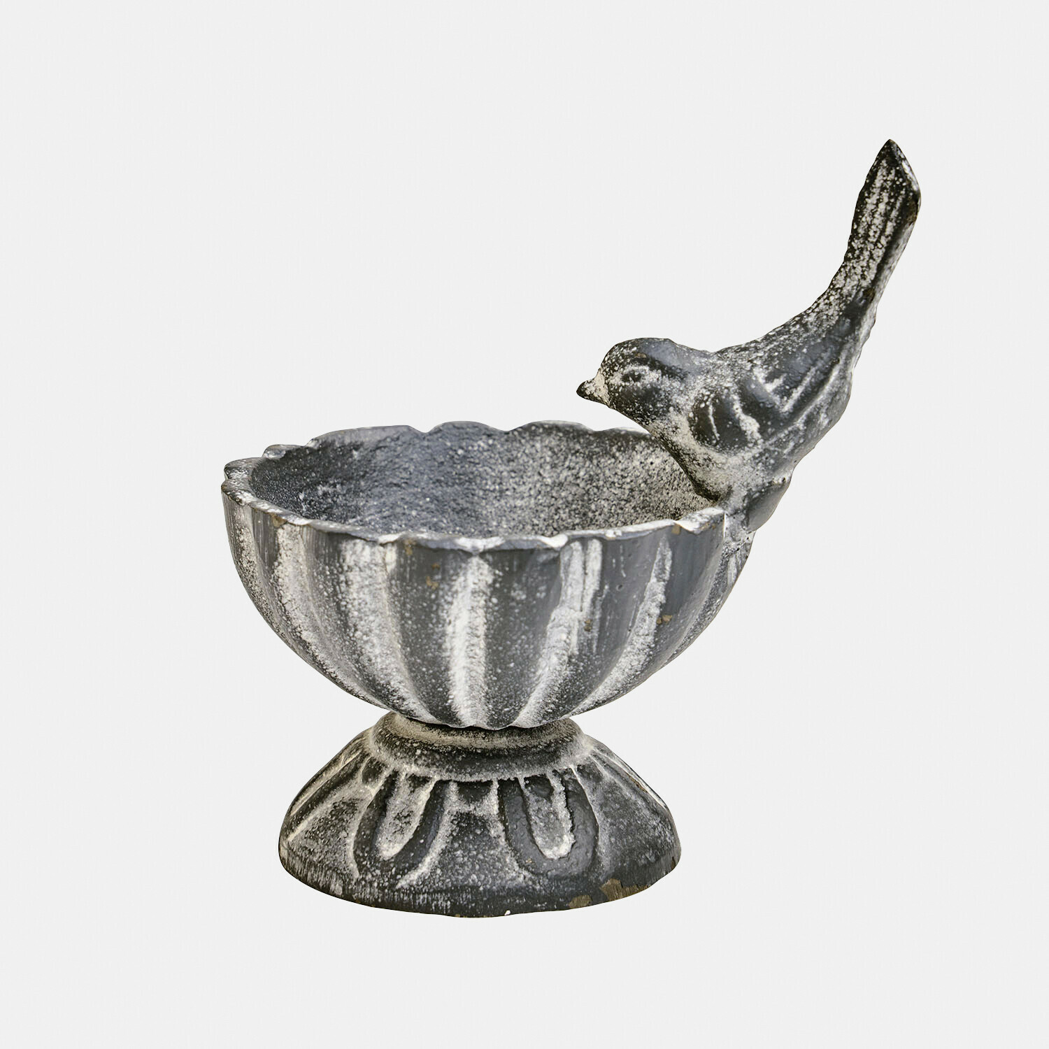 Abreuvoir pour oiseaux Méravon Coupe décorative en métal gris avec oiseau sculpté, accessoire jardin et mangeoire