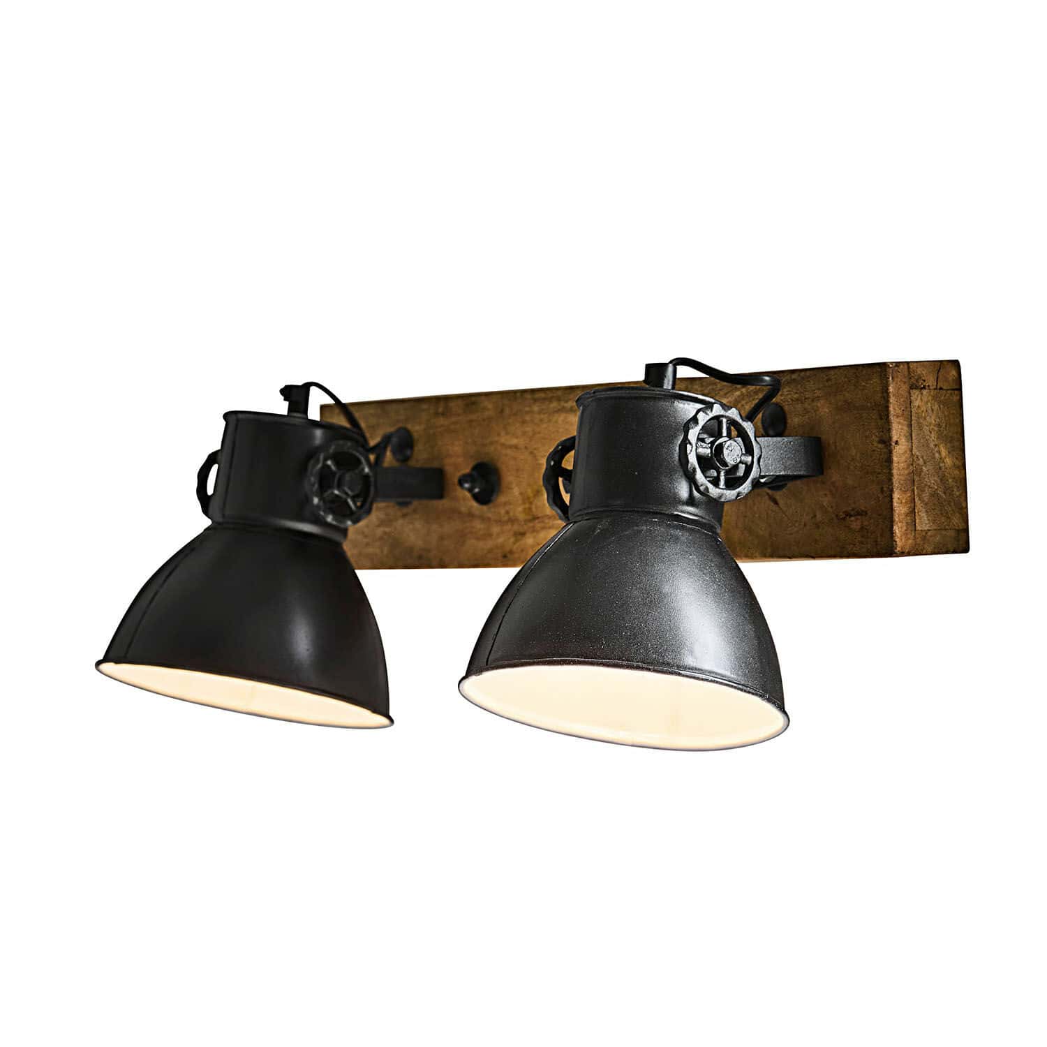 Applique Périgné Applique murale noire en métal avec deux abat-jours réglables sur support en bois, éclairage industriel