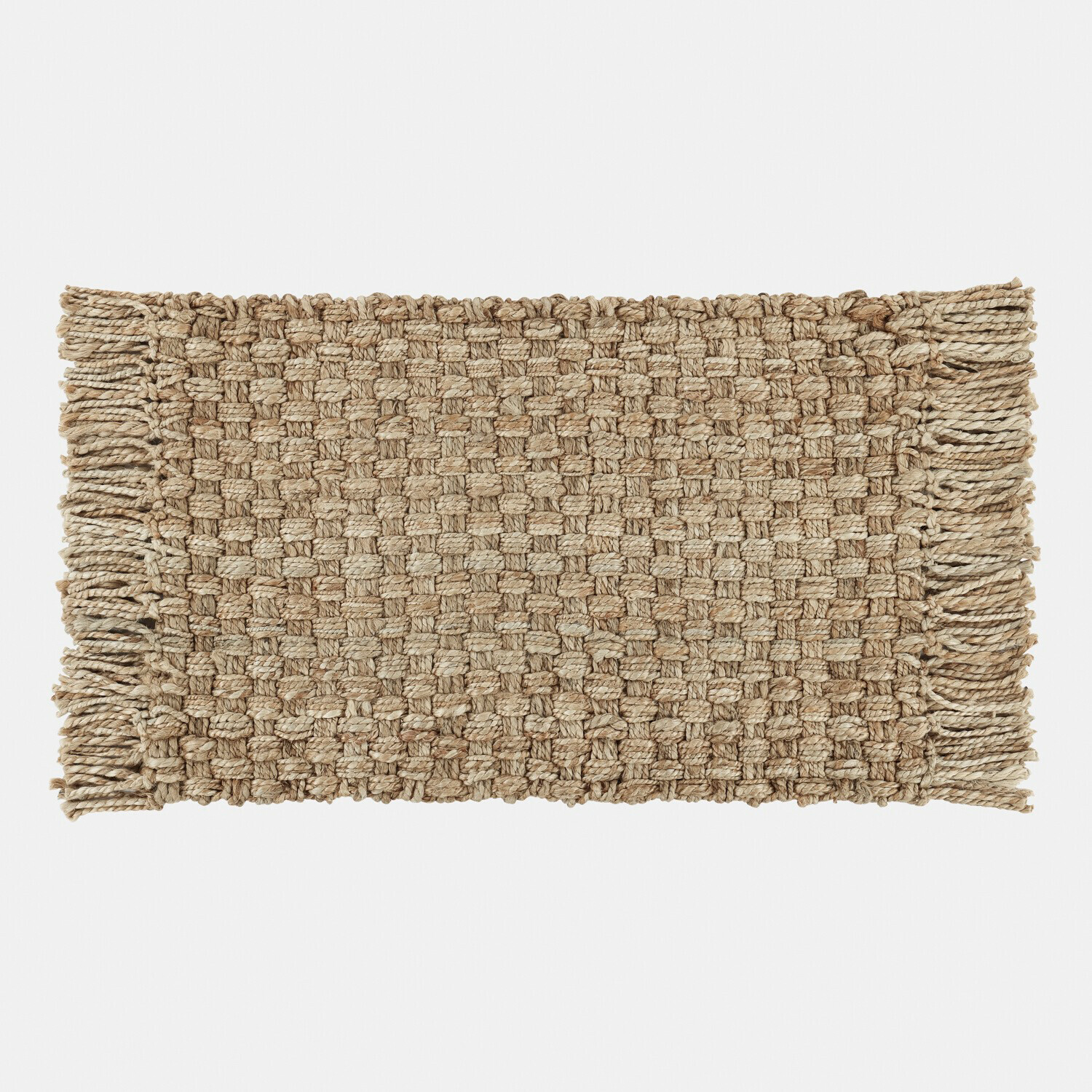 Paillasson Moody Tapis tissé à la main en jute naturelle beige avec franges, décoration intérieure et sol