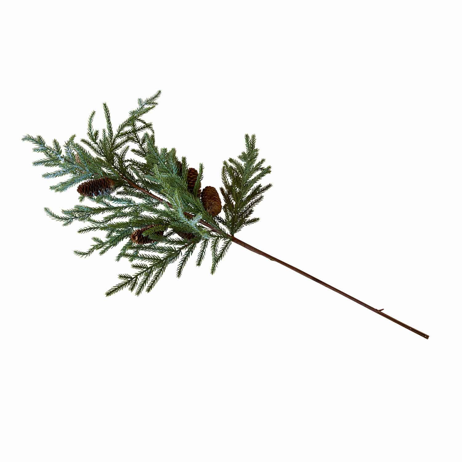 Rameau décoratif Calivon Branche de pin avec aiguilles vertes et pommes de pin brunes sur une longue tige marron