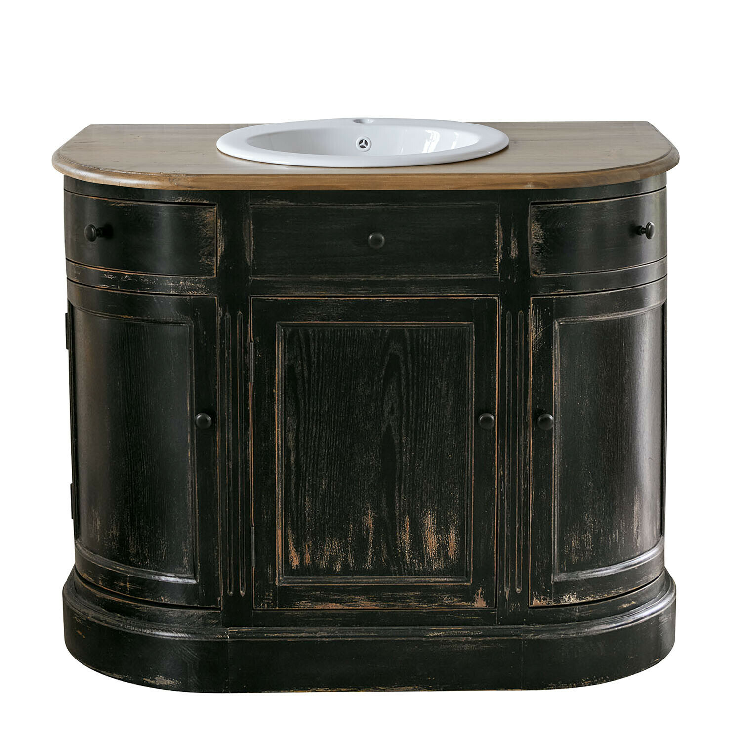 noir vieilli/marron Meuble-lavabo Louisiana noir antique avec plan en bois brun et vasque blanche en céramique
