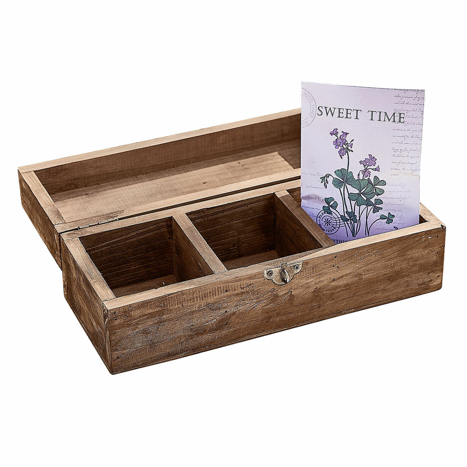 Boîte Jixel Boîte en bois naturel à trois compartiments pour rangement et décoration rustique