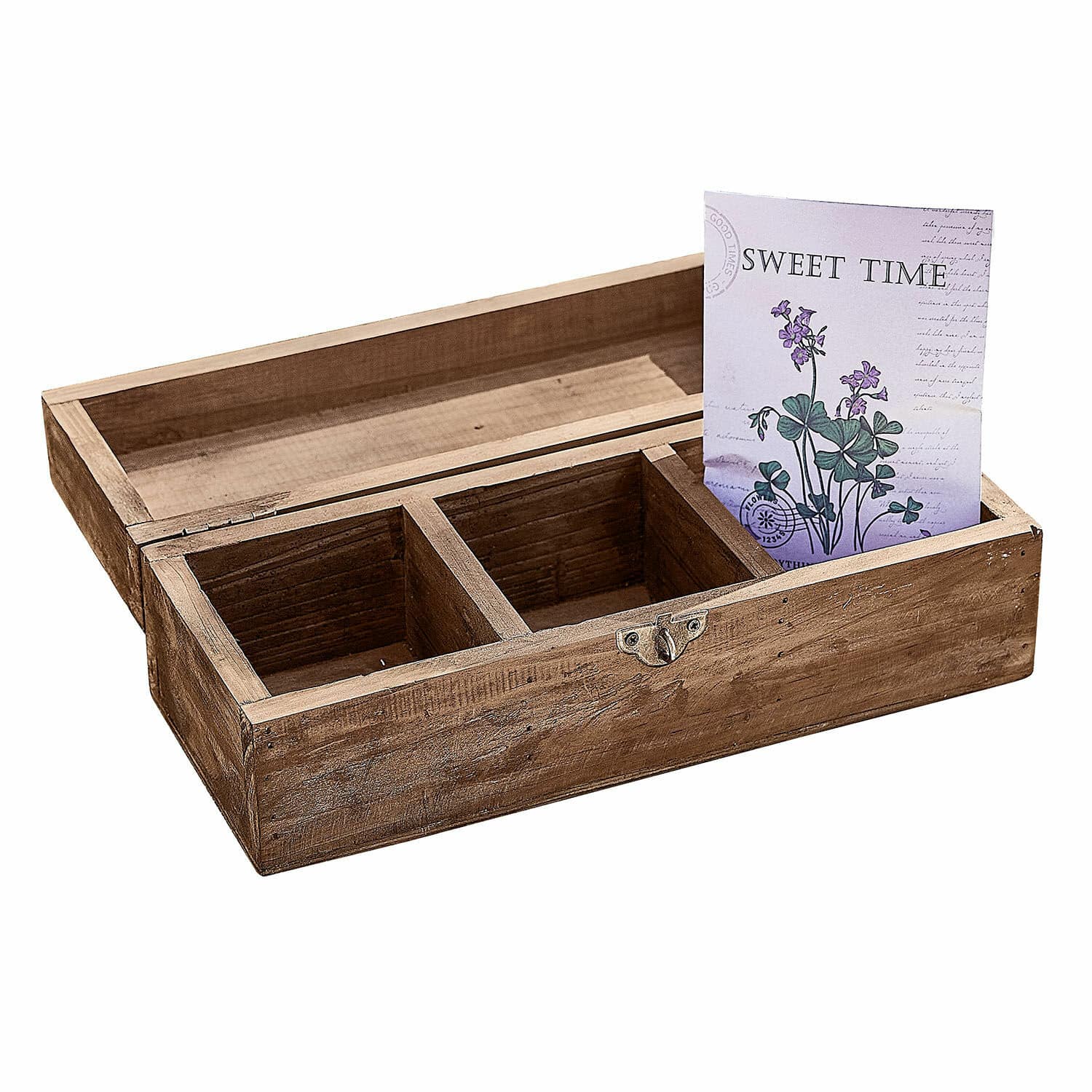 Boîte Jixel Boîte en bois naturel à trois compartiments pour rangement et décoration rustique