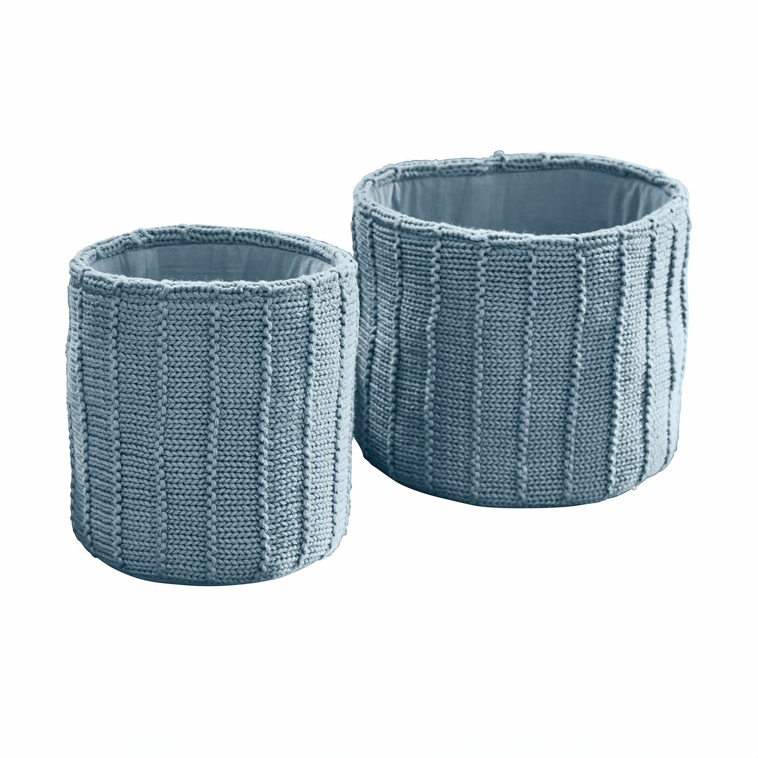 Lot de 2 paniers Fiorenzo Ensemble de deux paniers ronds en tricot bleu pour rangement intérieur pratique