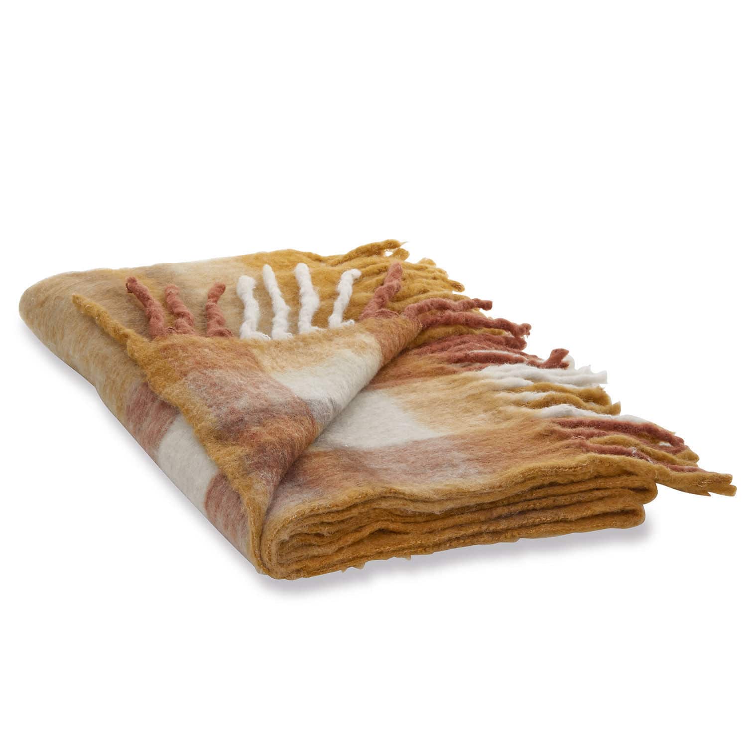 Plaid Alborg Plaid doux avec franges aux tons chauds beige et marron, parfait pour le salon