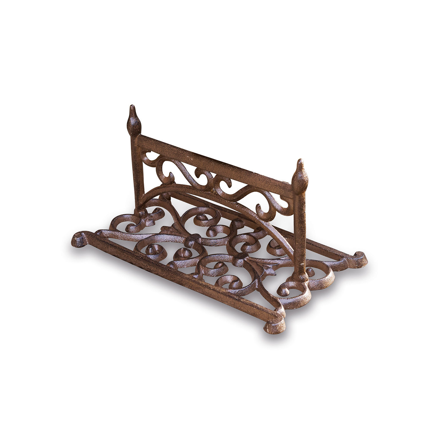 Grattoir à chaussures Moida Support rustique en fer forgé brun avec motif décoratif, parfait pour la maison