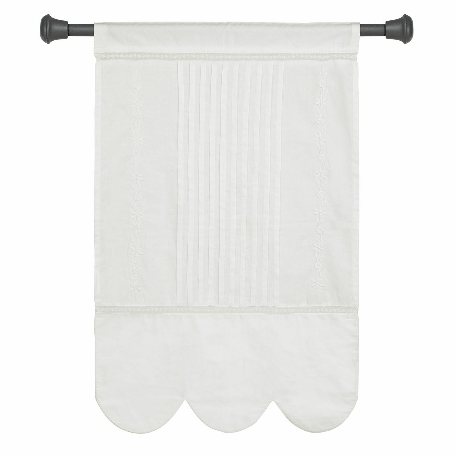 Brise-bise Wistelle Rideau blanc en coton avec plis et broderies, voilage décoratif pour fenêtre