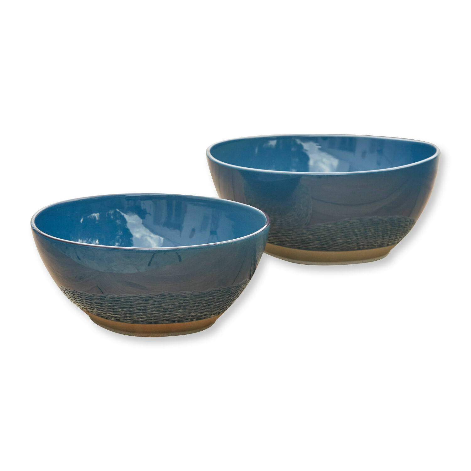 bleu Lot de 2 saladiers bleus en céramique avec motif décoratif sur la base