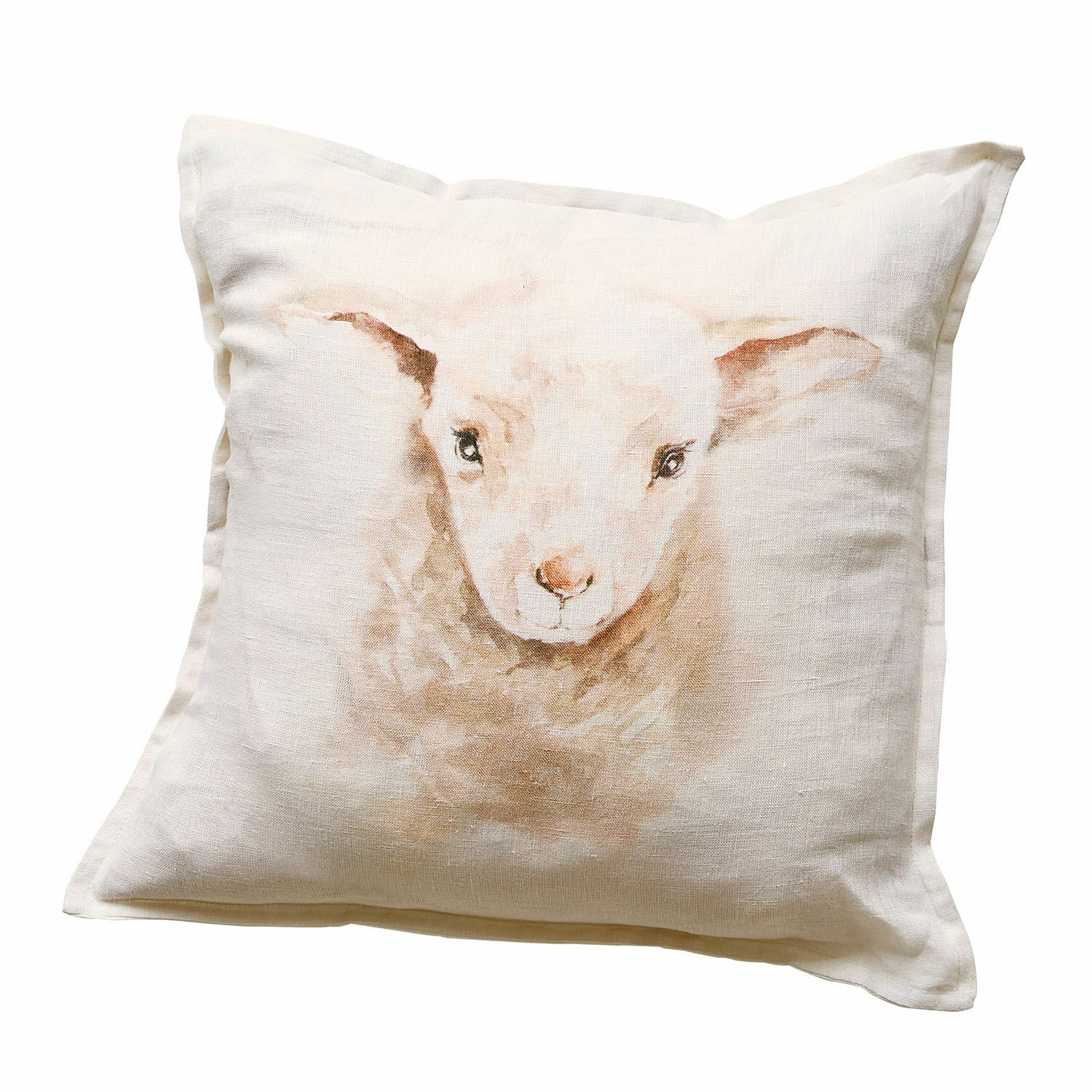 Housse de coussin Xénandrine Coussin décoratif en lin écru avec impression d'agneau, doux et naturel pour salon cosy