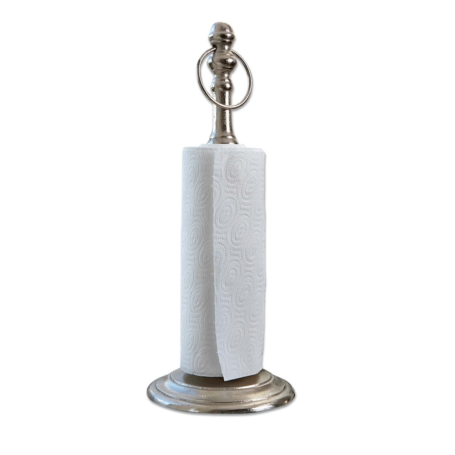 Dérouleur d'essuie-tout Luciel Porte-essuie-tout en métal argenté pour cuisine avec design classique et anneau pratique