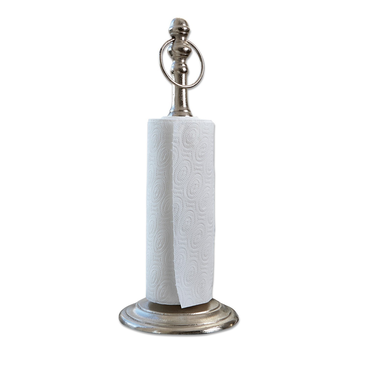 Dérouleur d'essuie-tout Luciel Porte-essuie-tout en métal argenté pour cuisine avec design classique et anneau pratique