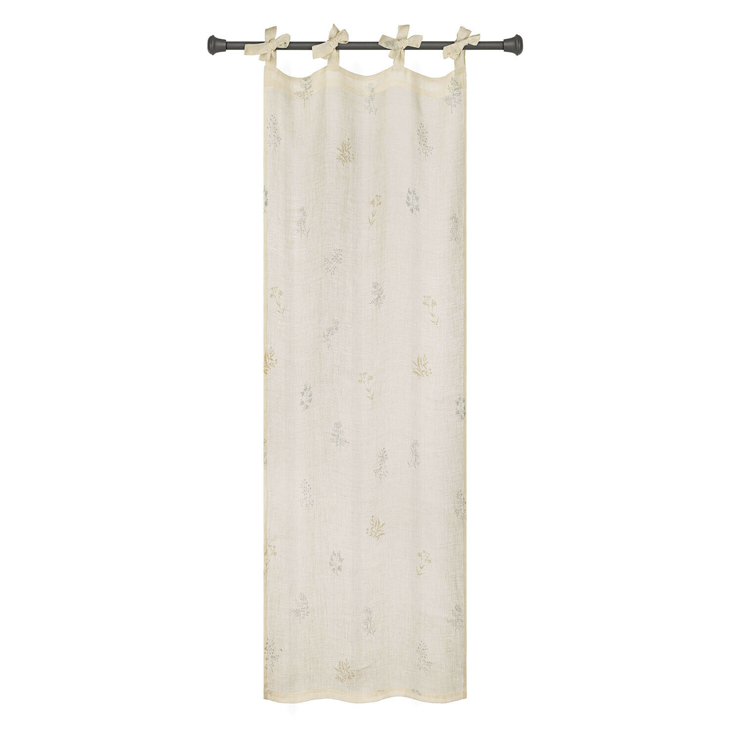Rideau Hazelwick Rideau beige en coton avec motif floral délicat et nœuds pour suspension facile