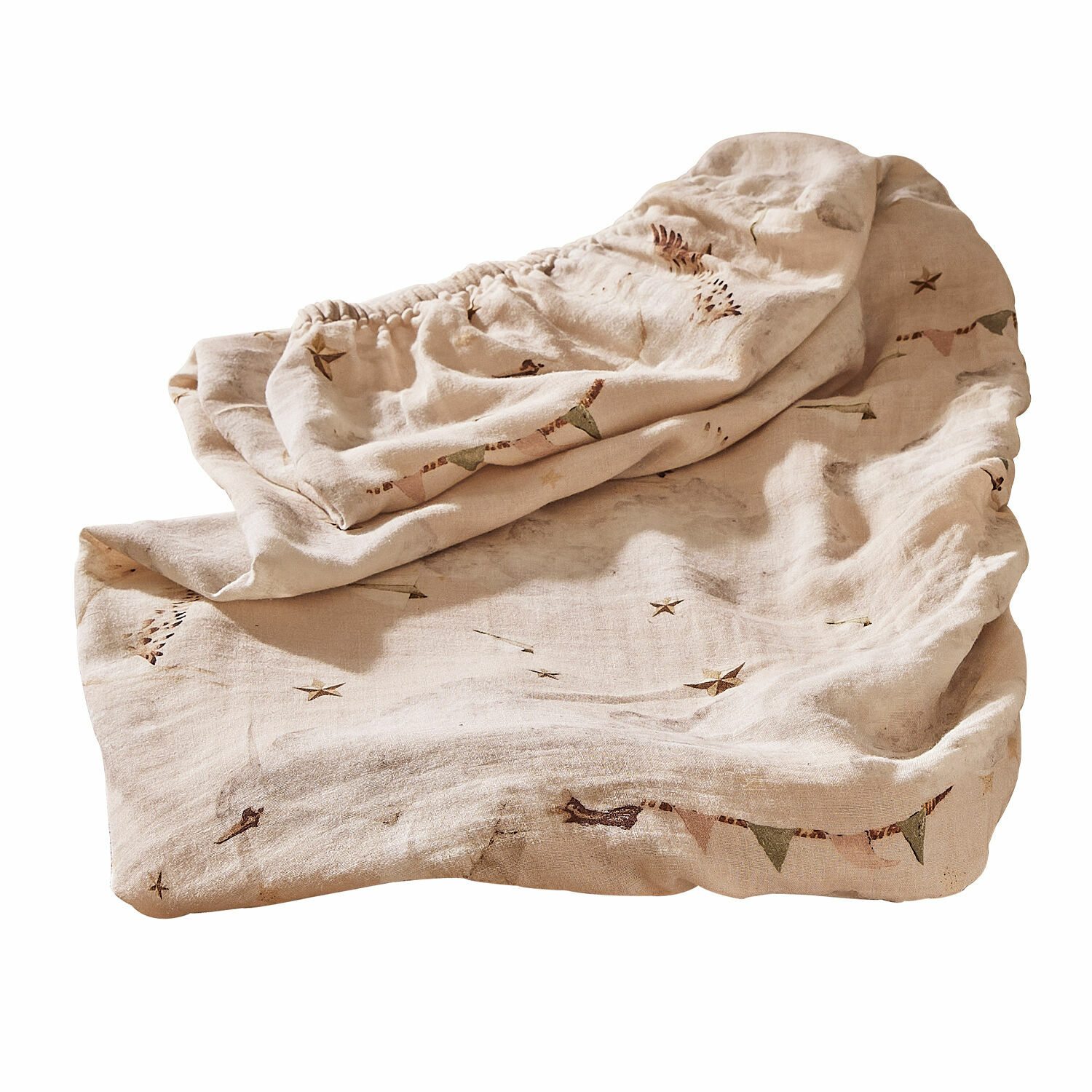 Housse de matelas à langer Bellise Drap housse en lin beige avec motif étoiles et fanions, tissu doux et respirant pour chambre à coucher