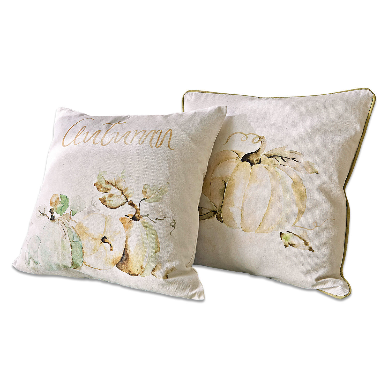 Lot de 2 housses de coussins Laubard Lot de deux coussins crème en coton avec motif citrouille et inscription autumn pour décoration automnale.