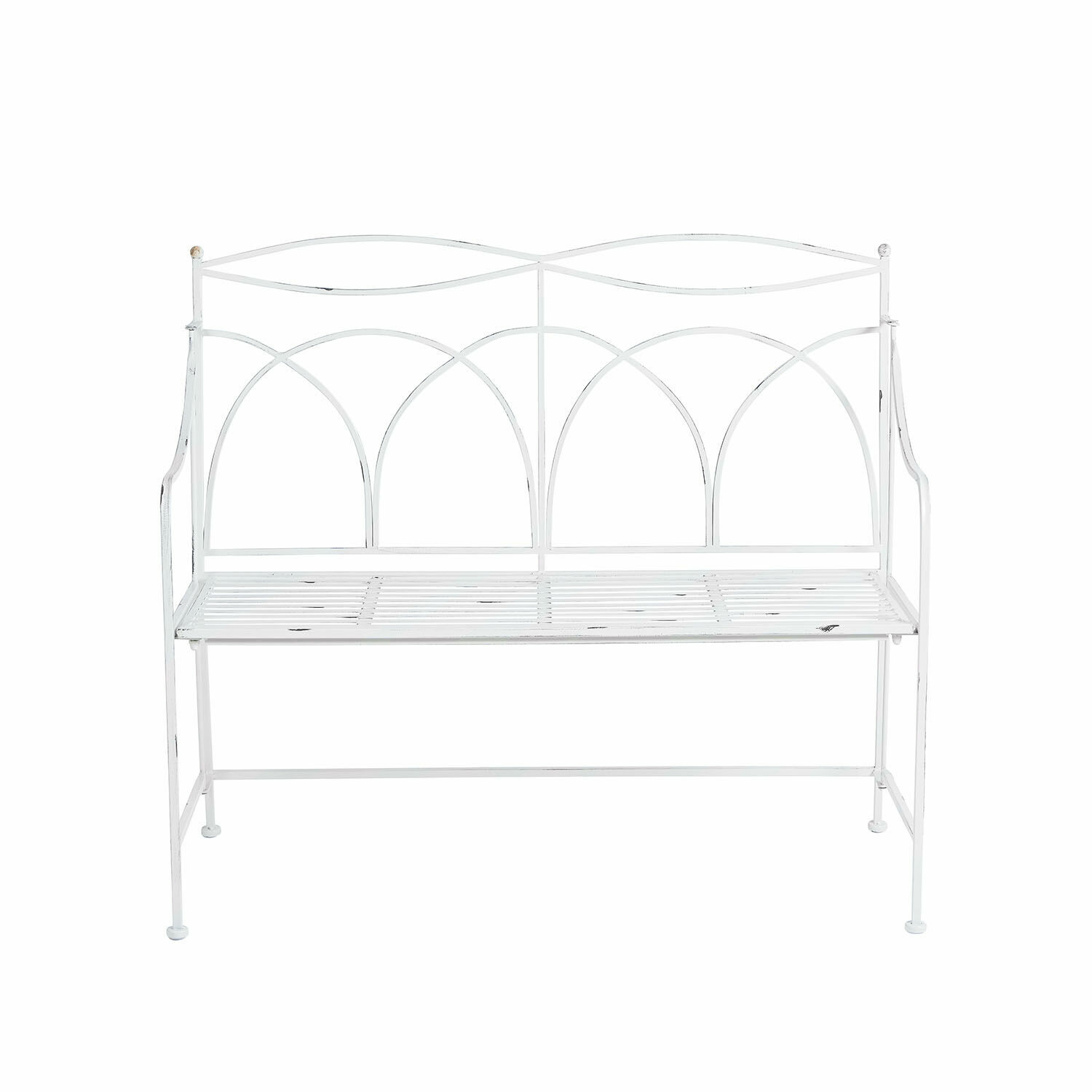 blanc vieilli Banc Jablines en métal blanc antique, design décoratif et robuste pour jardin ou terrasse
