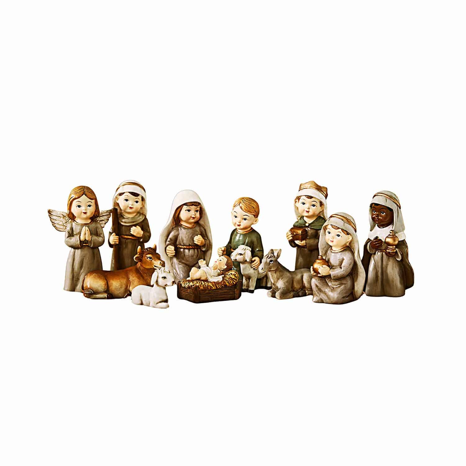 Lot de 11 figurines de crèche Kittalee Ensemble de figurines de crèche en céramique aux couleurs naturelles, décoration de Noël traditionnelle